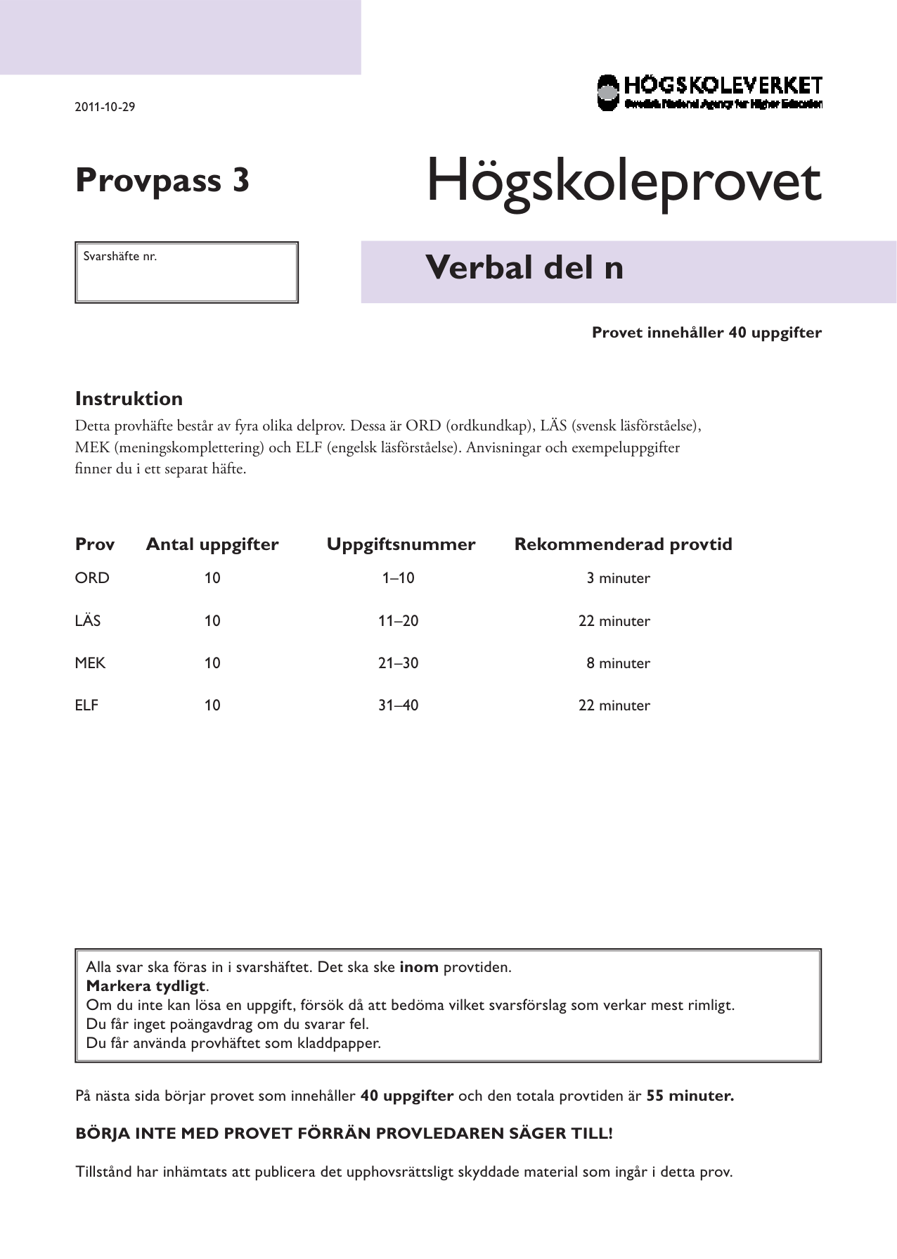 Provpass 3 • Verbal del