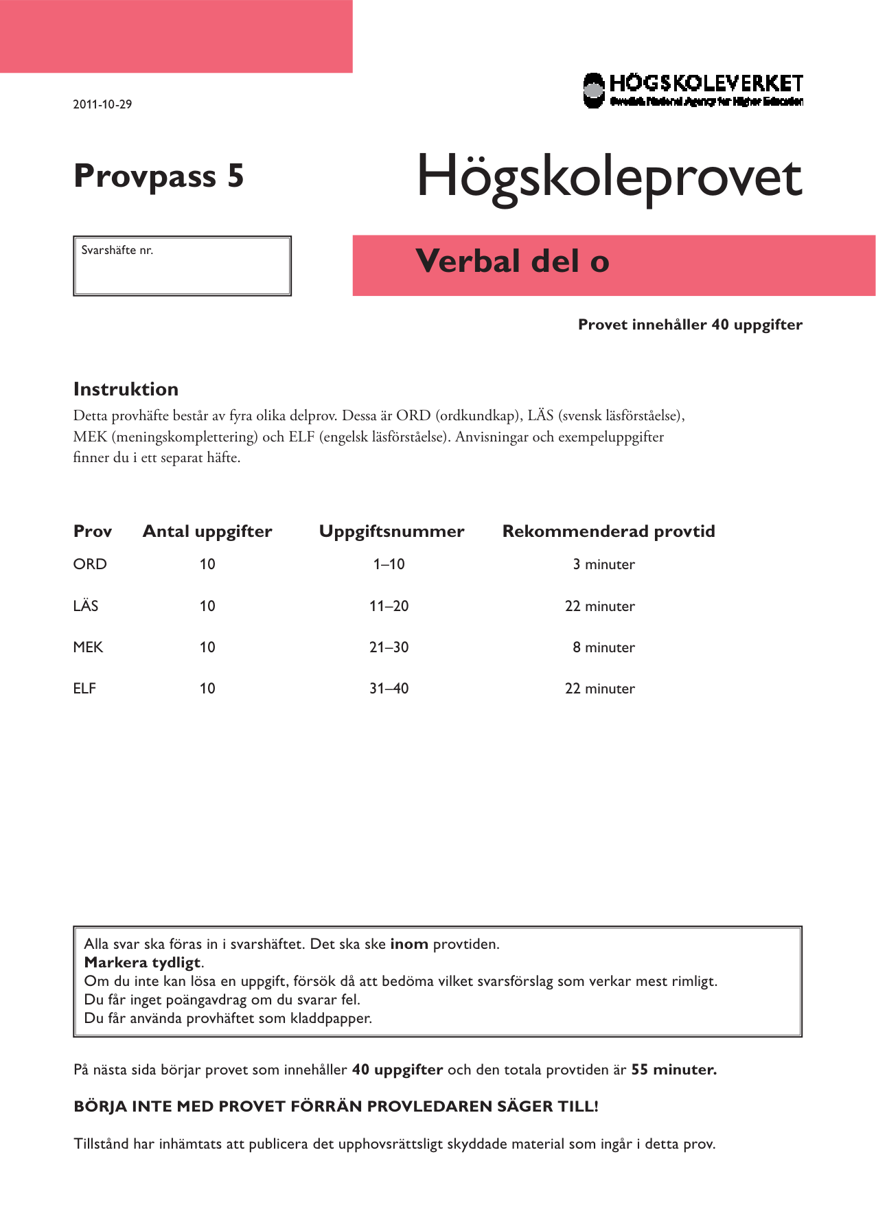Provpass 5 • Verbal del