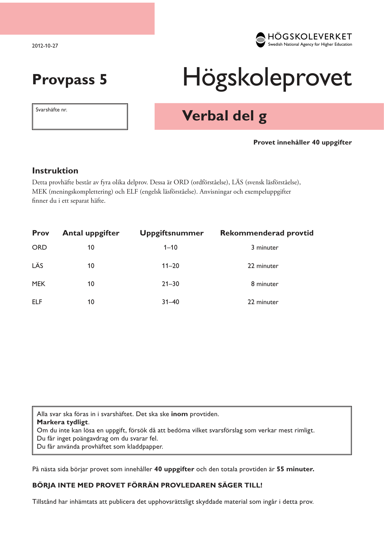 Provpass 5 • Verbal del