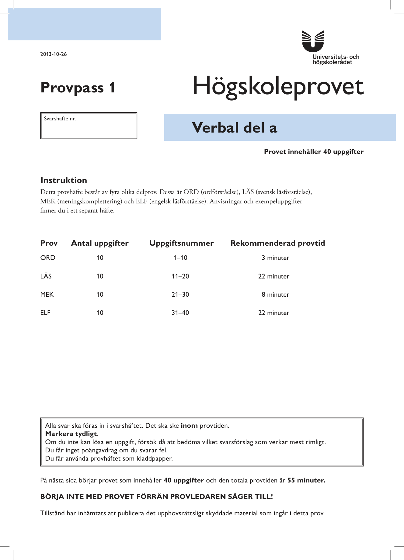 Provpass 1 • Verbal del