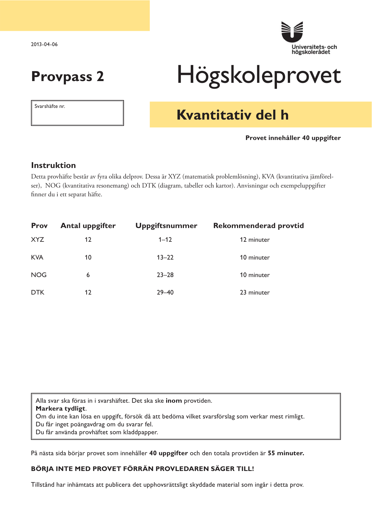 Provpass 2 • Kvantitativ del