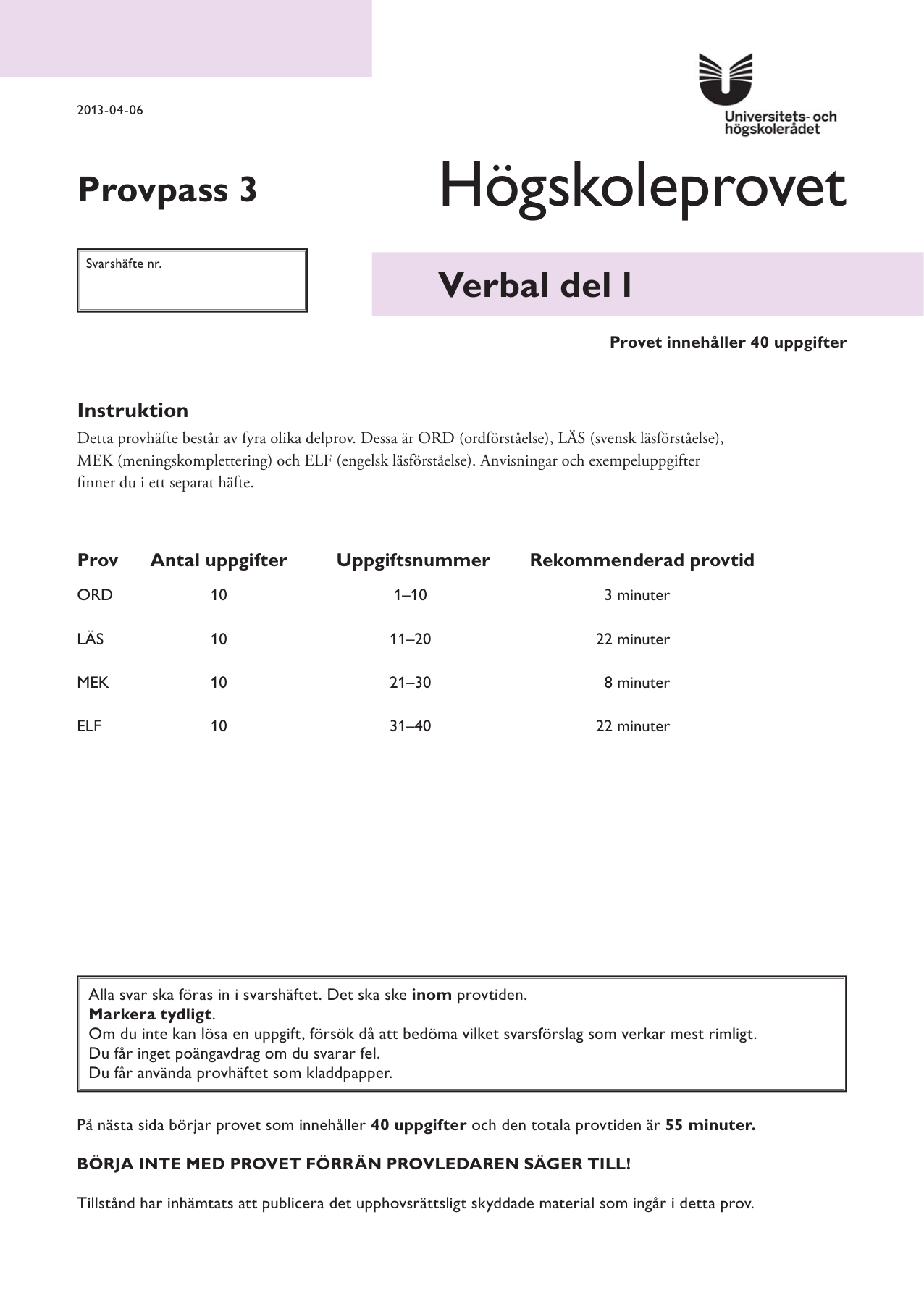 Provpass 3 • Verbal del