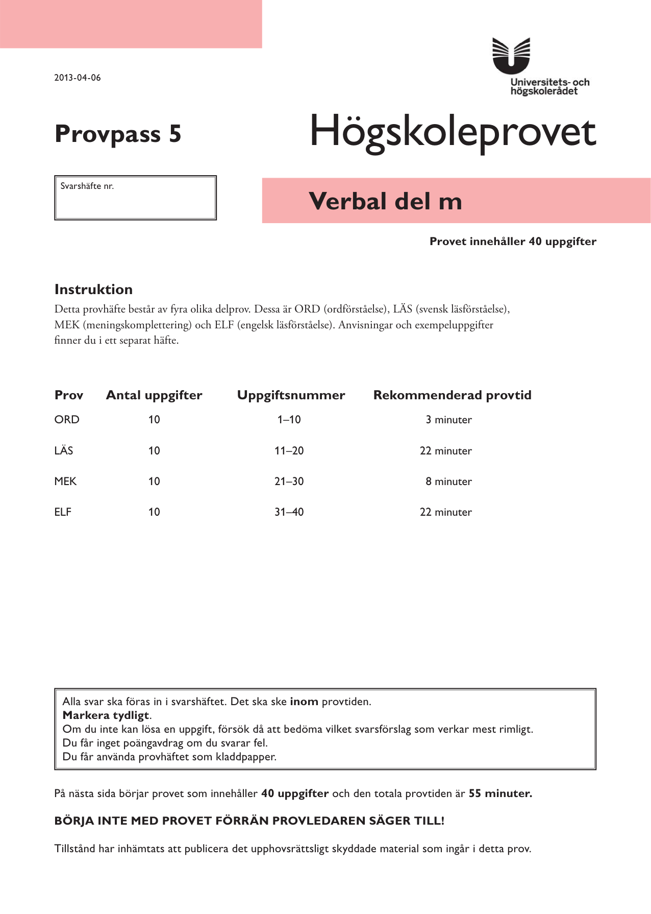 Provpass 5 • Verbal del