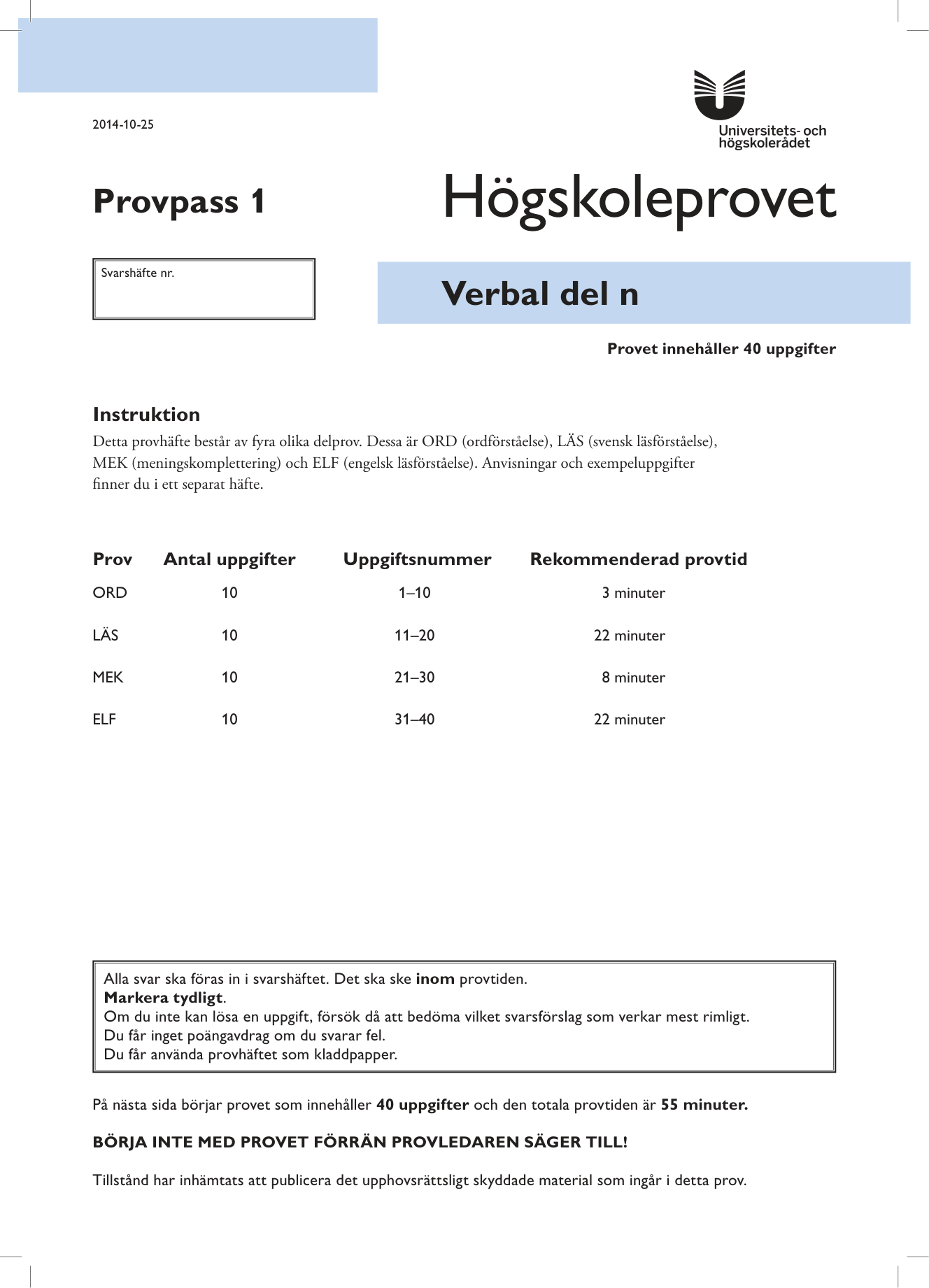 Provpass 1 • Verbal del