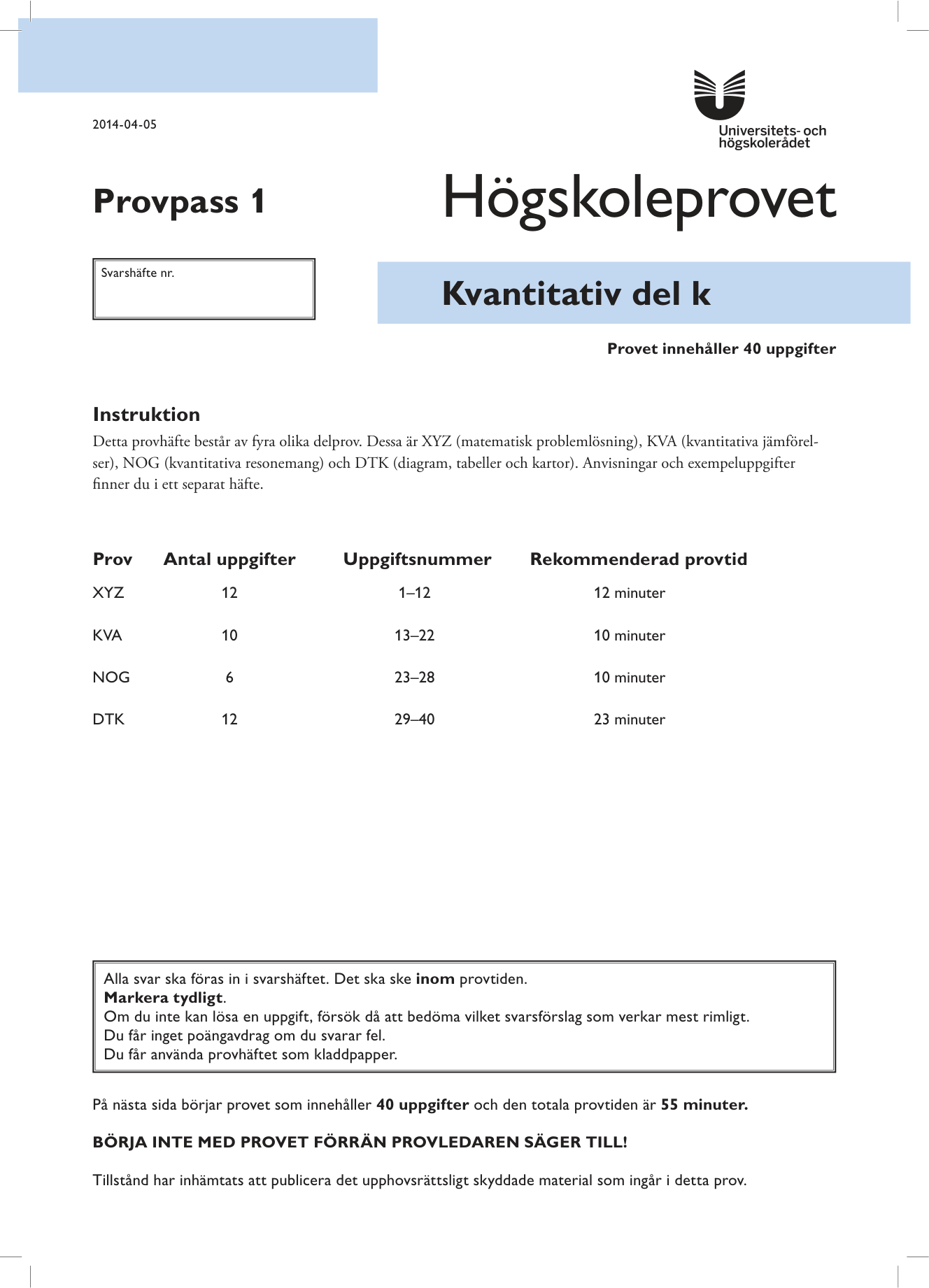 Provpass 1 • Kvantitativ del