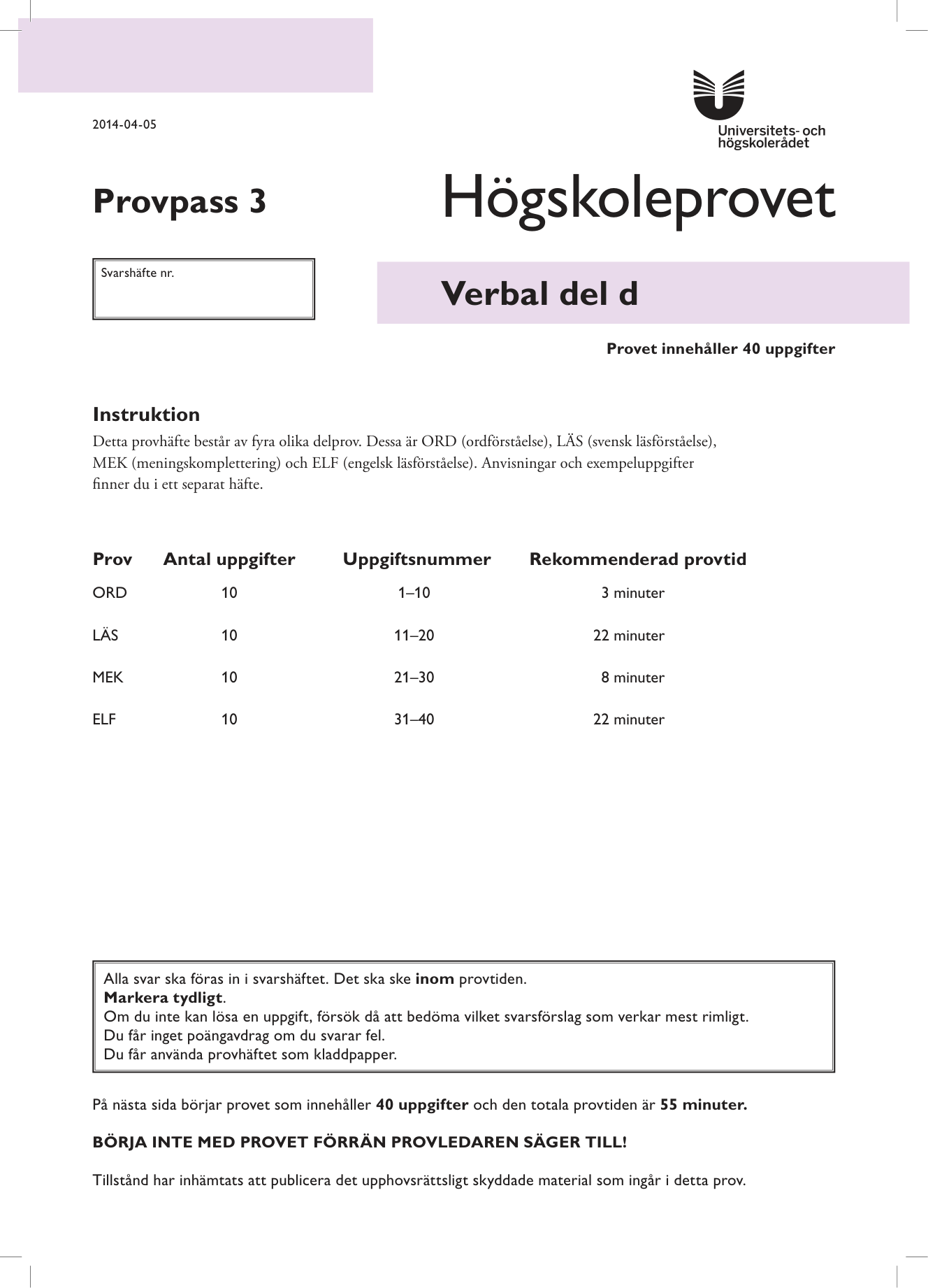 Provpass 3 • Verbal del