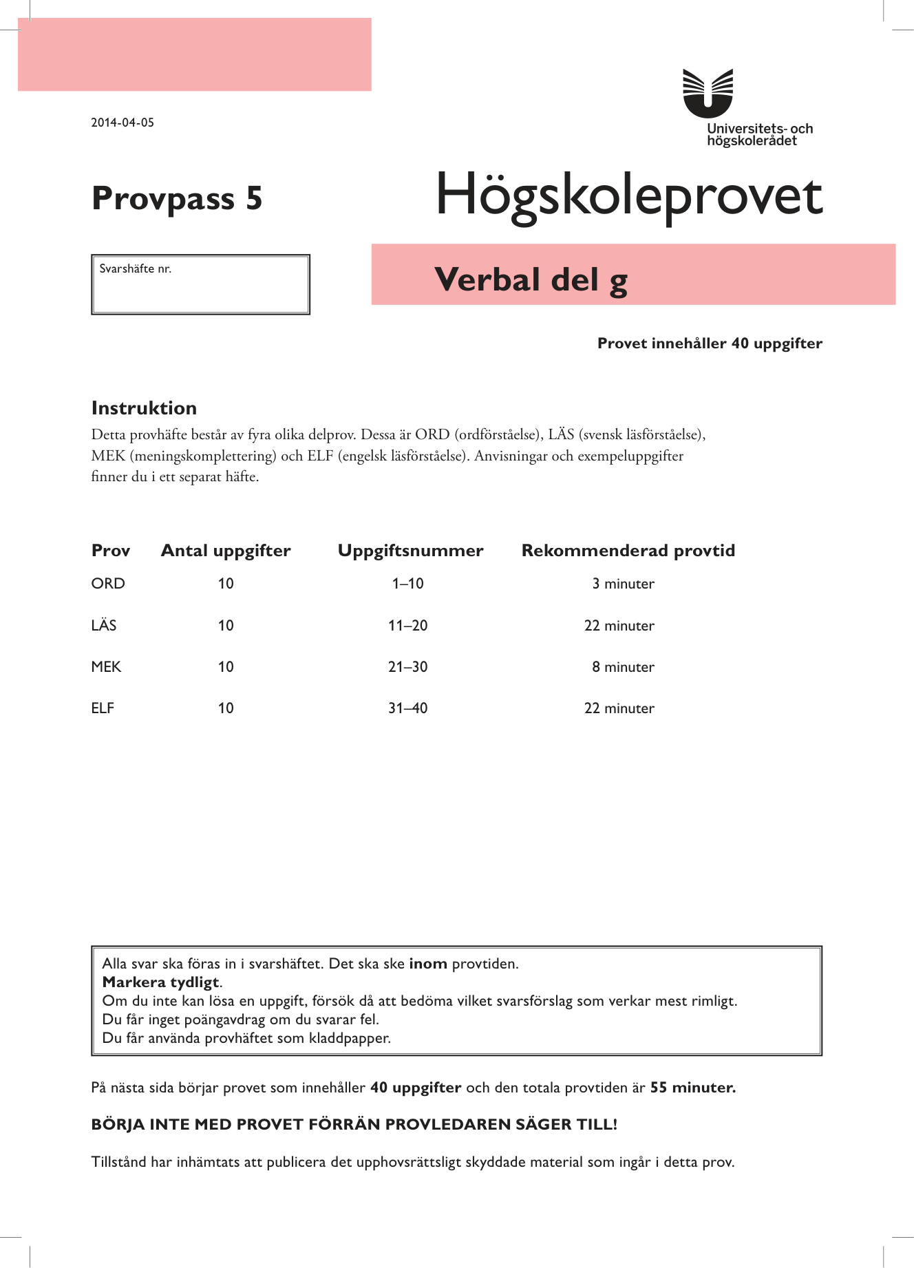 Provpass 5 • Verbal del