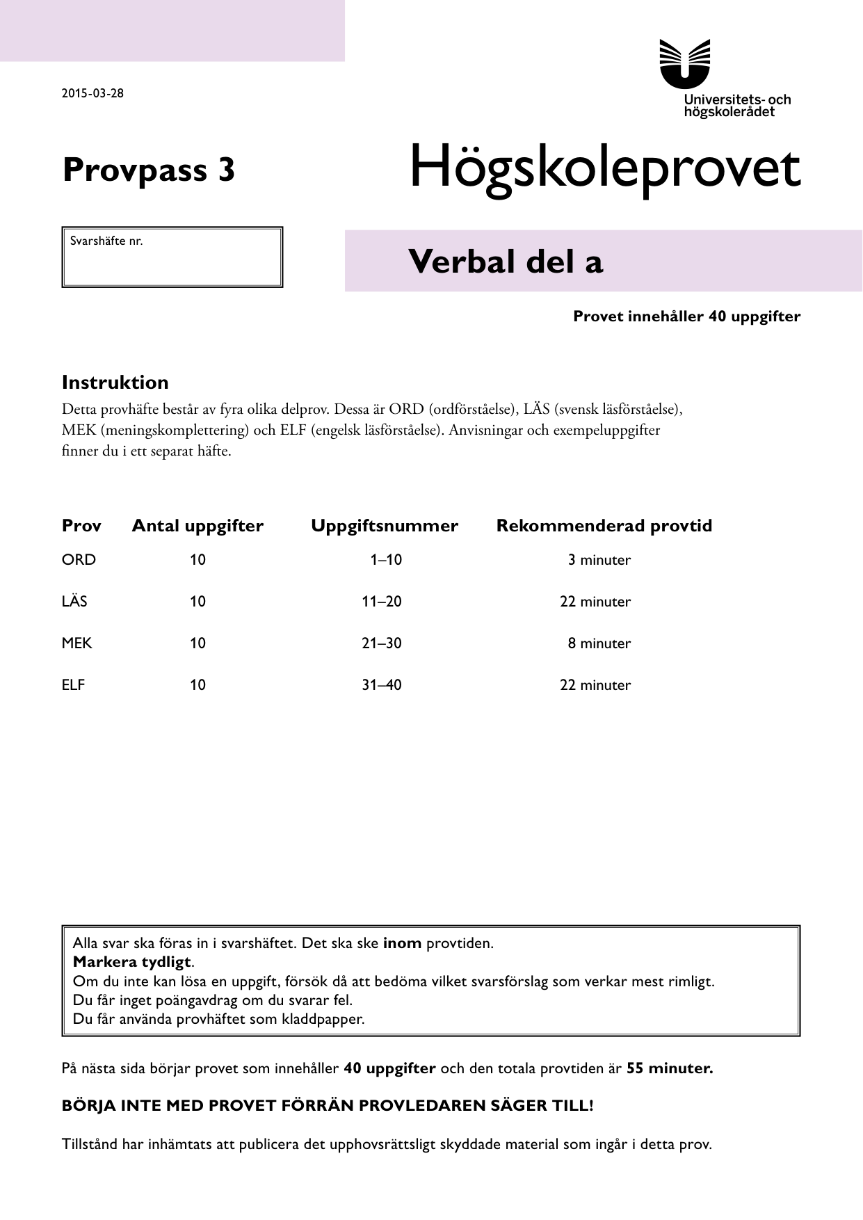 Provpass 3 • Verbal del