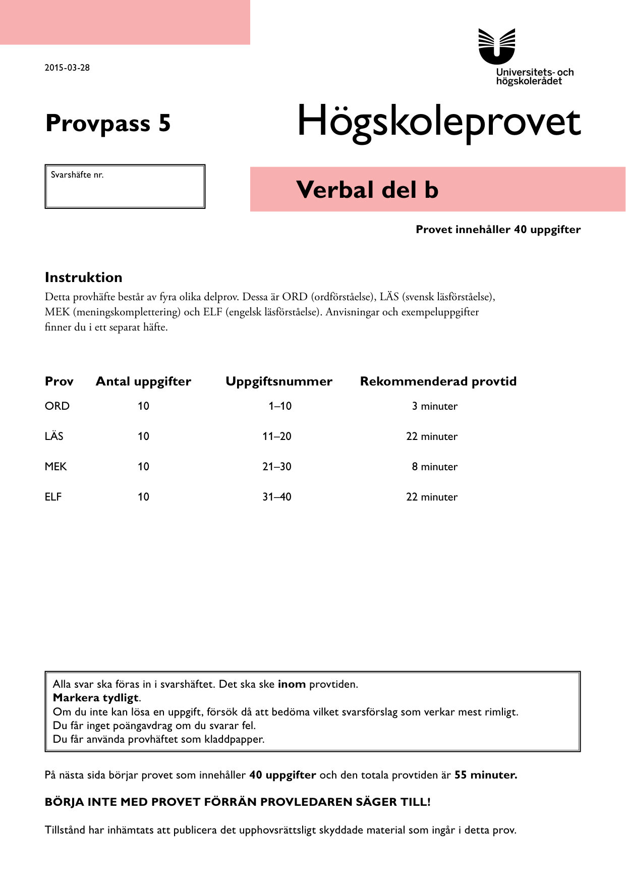 Provpass 5 • Verbal del