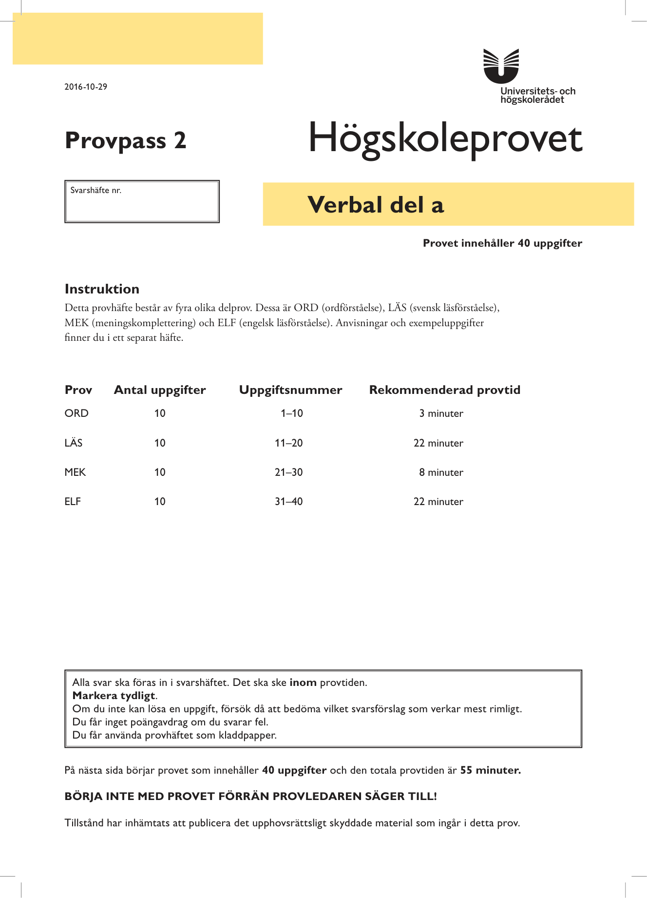 Provpass 2 • Verbal del