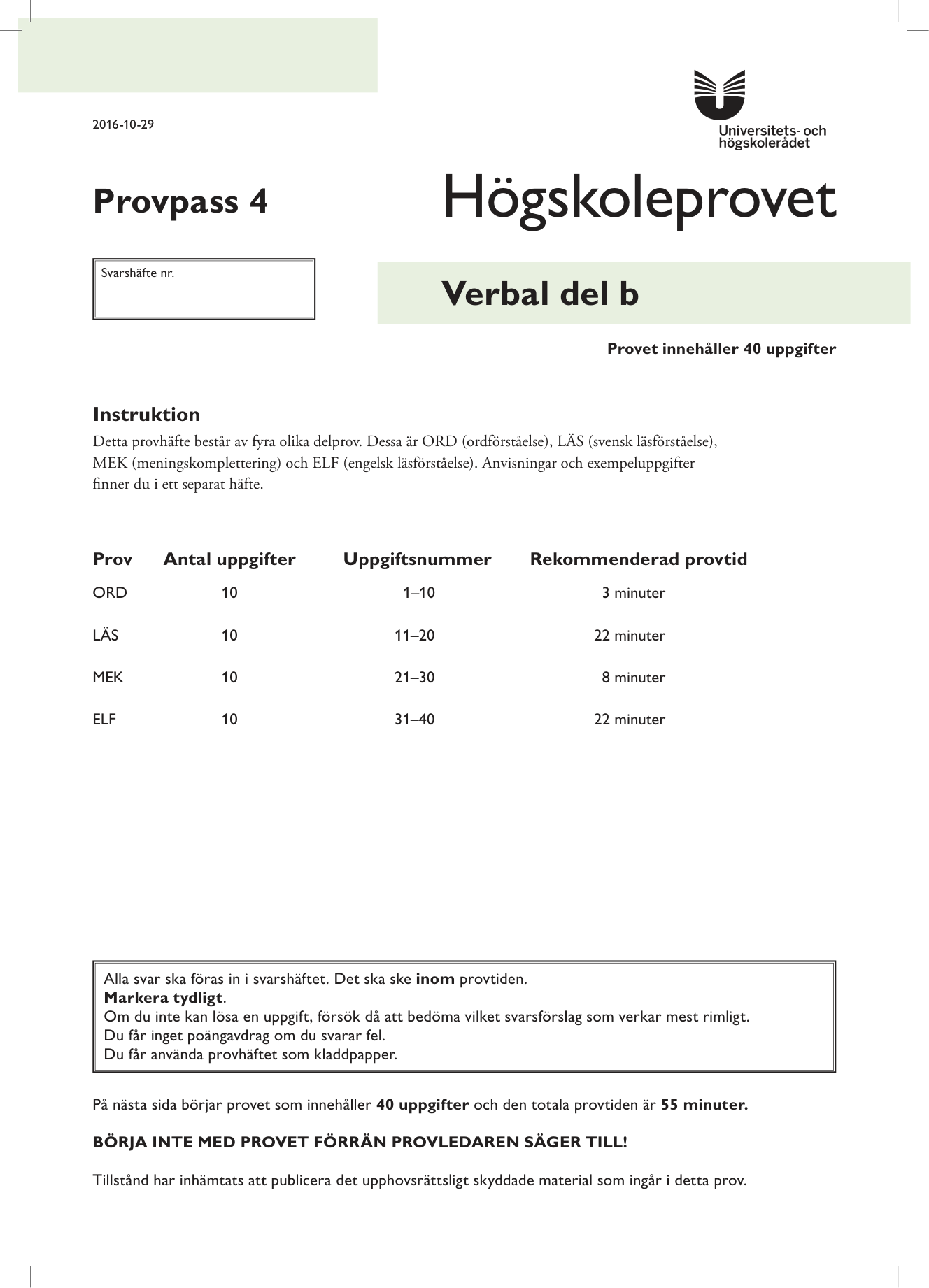 Provpass 4 • Verbal del