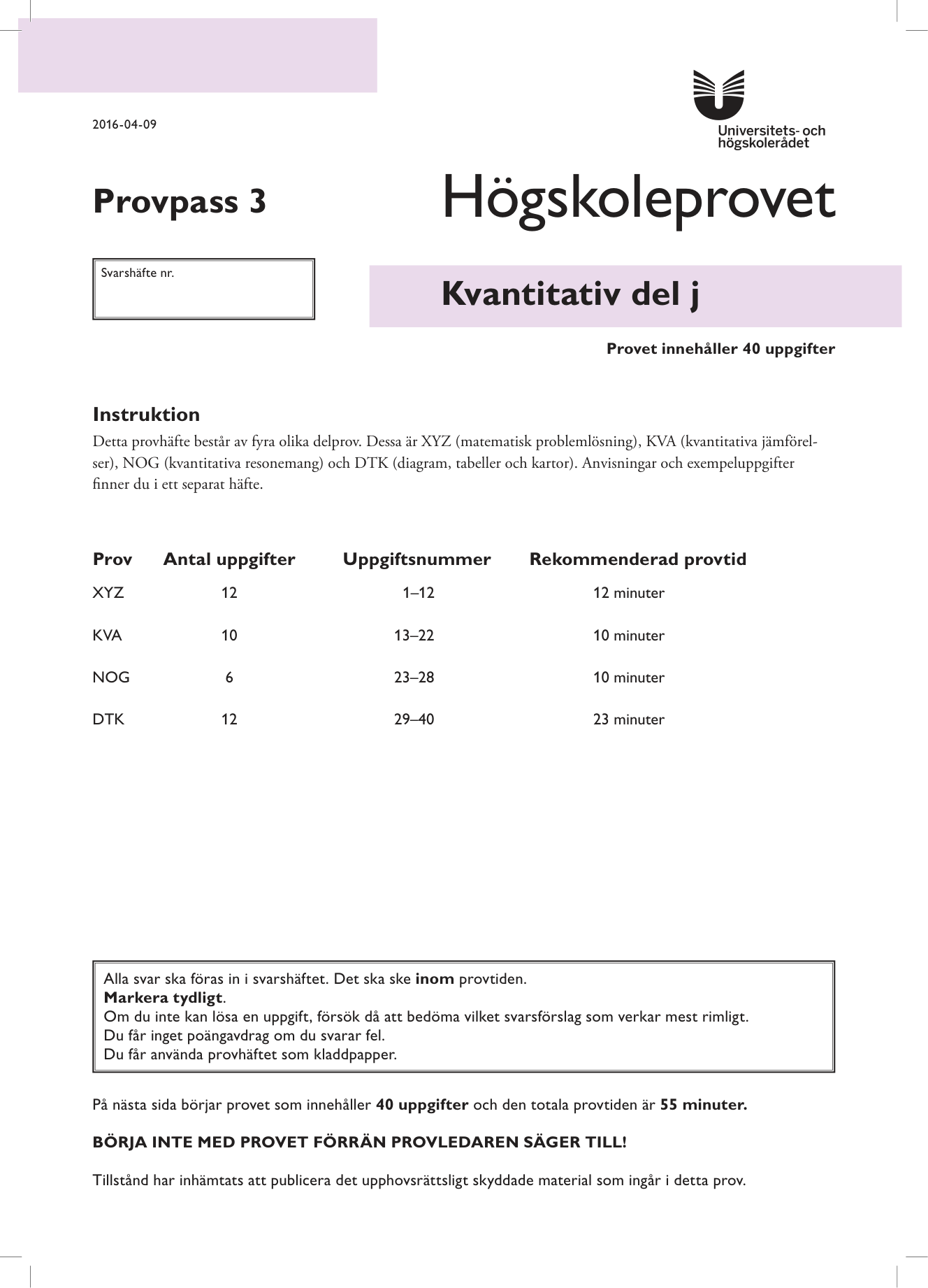 Provpass 3 • Kvantitativ del