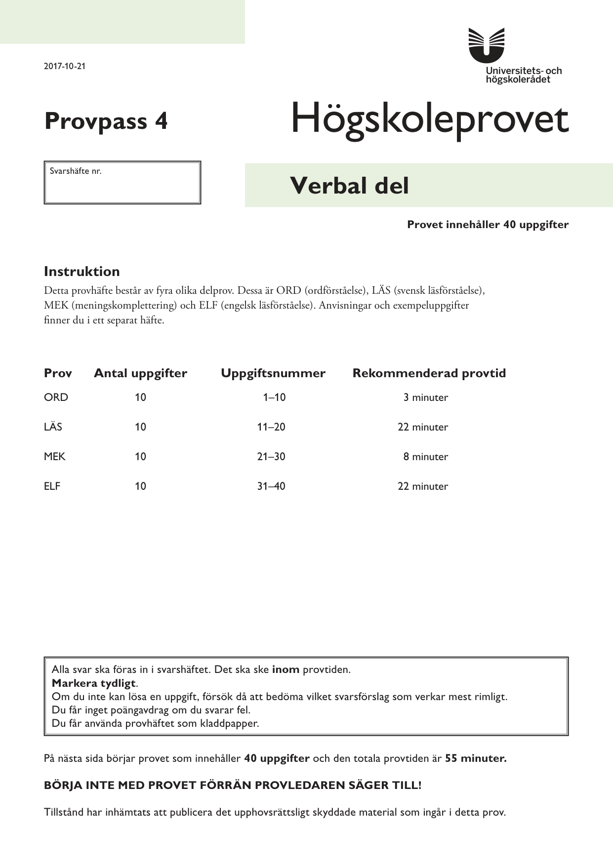 Provpass 4 • Verbal del