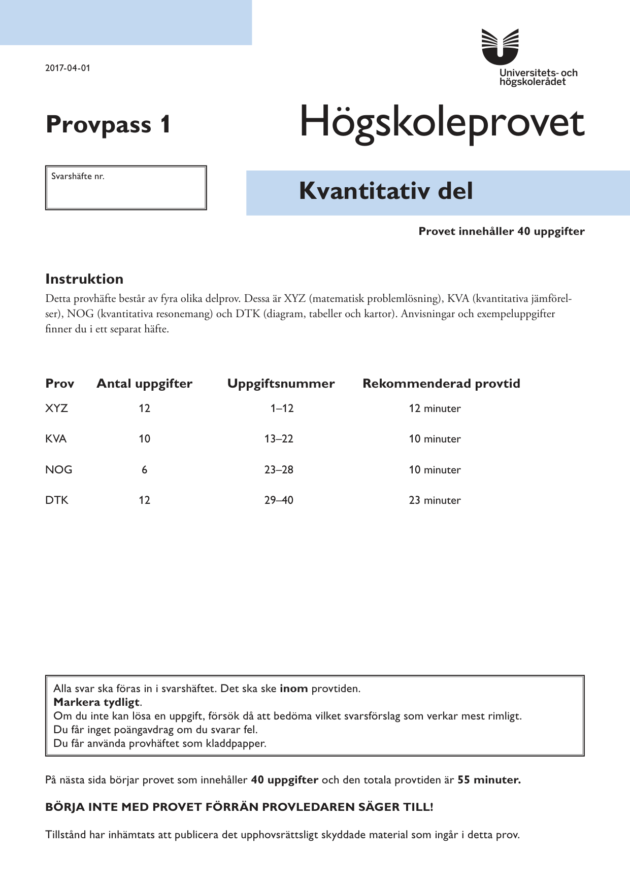 Provpass 1 • Kvantitativ del