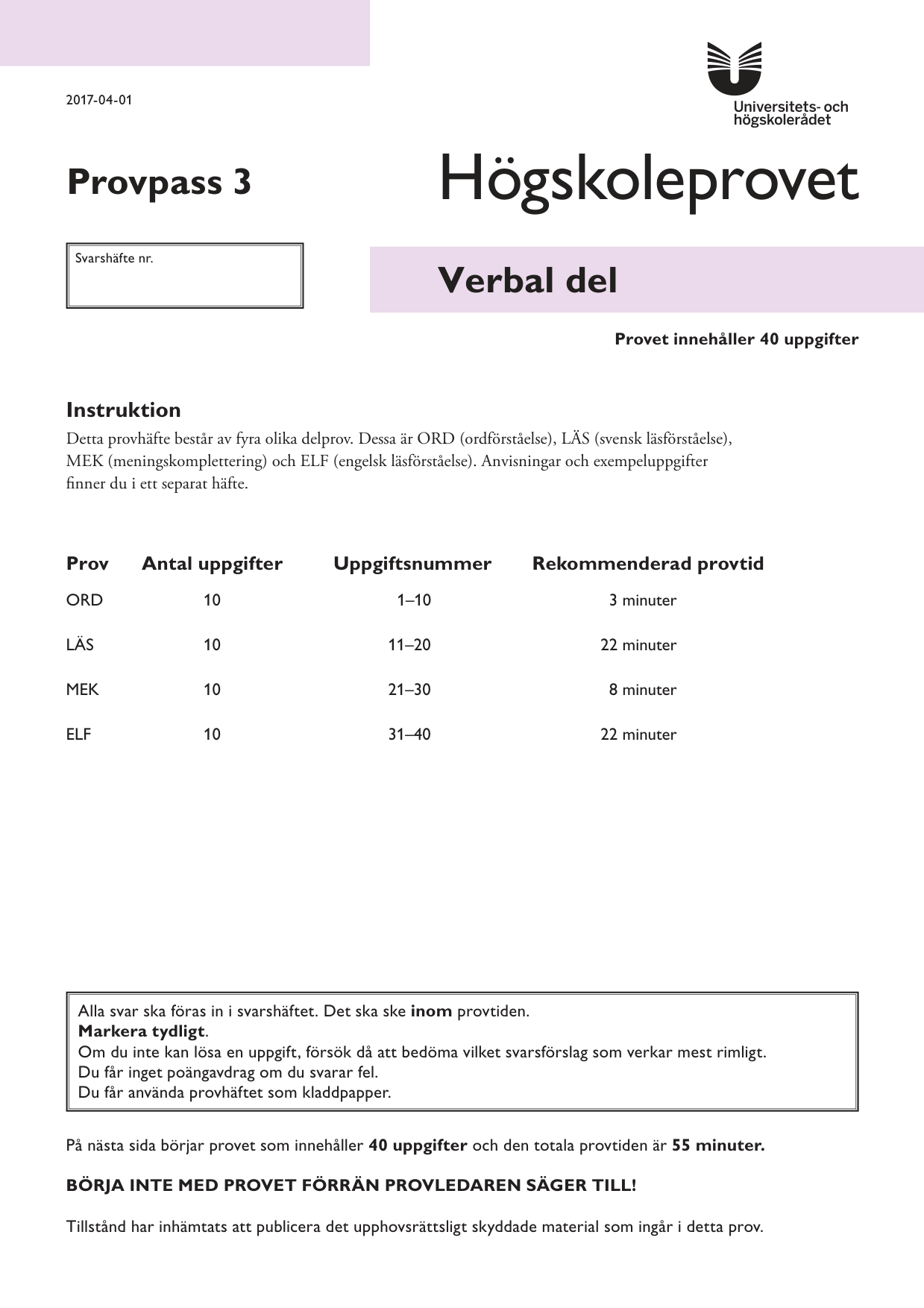 Provpass 3 • Verbal del