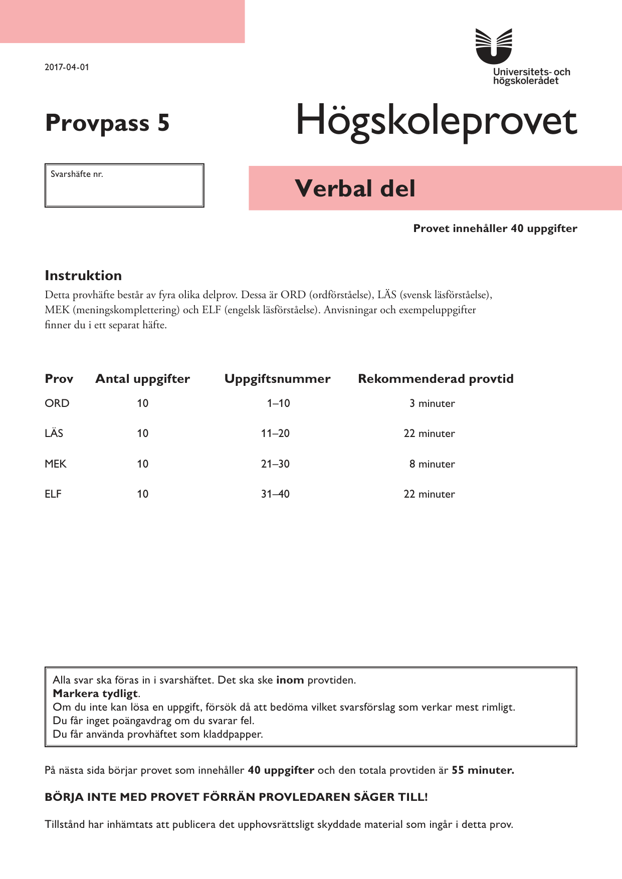 Provpass 5 • Verbal del