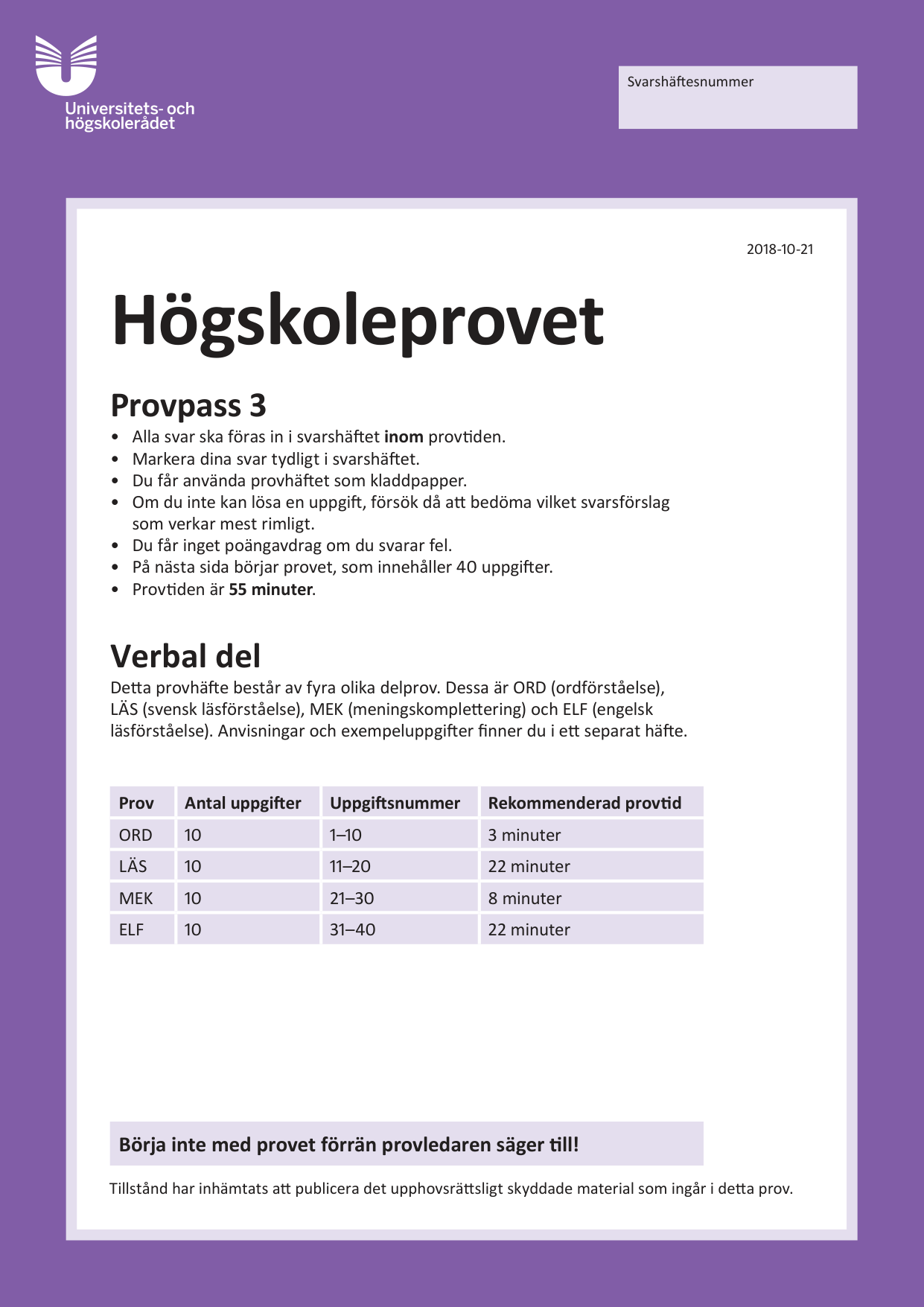 Provpass 3 • Verbal del