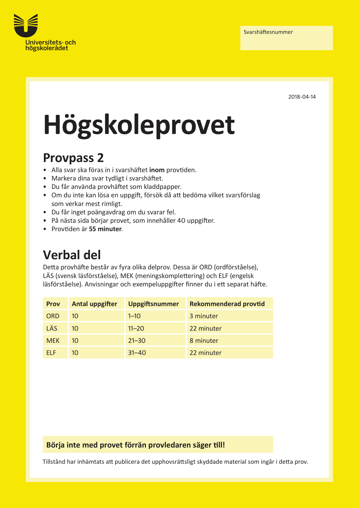 Provpass 2 • Verbal del