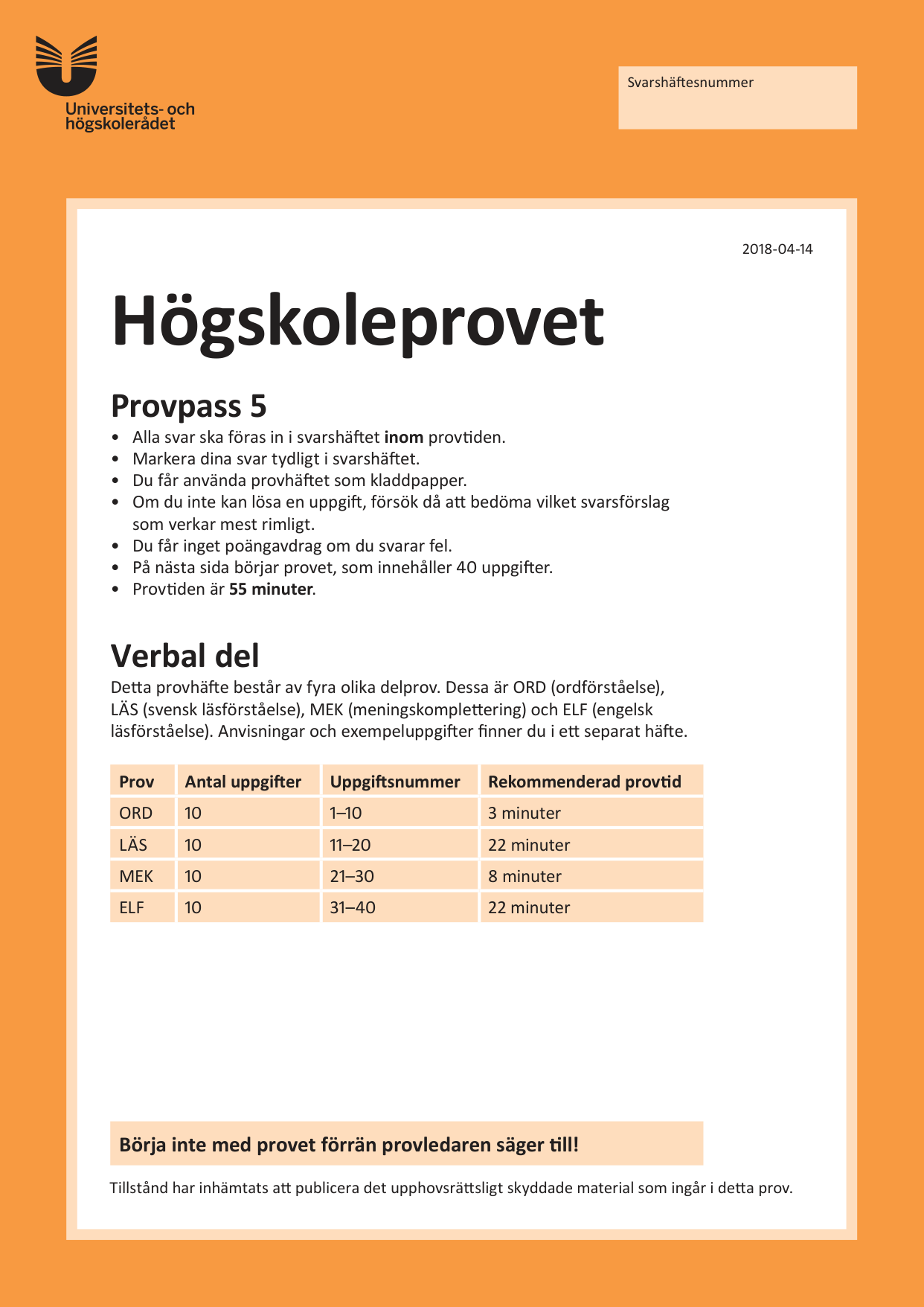 Provpass 5 • Verbal del