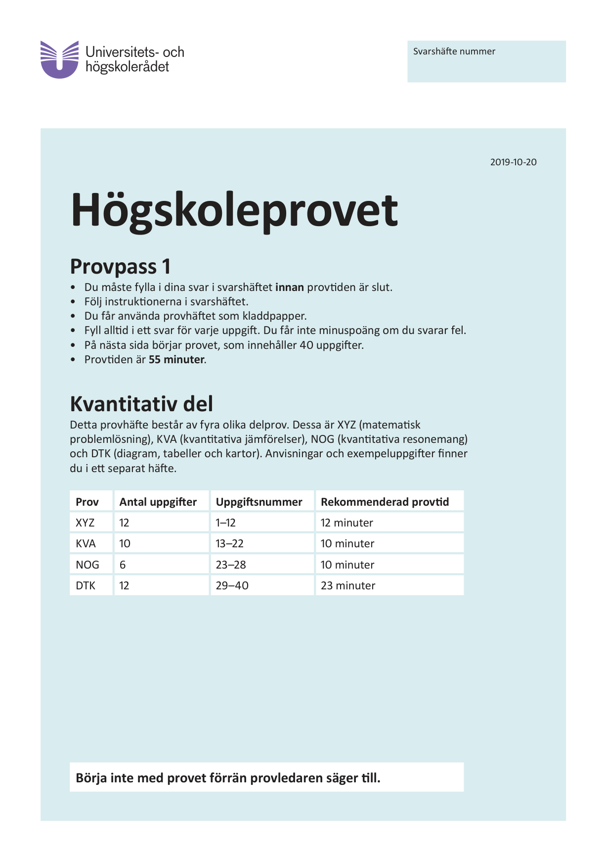 Provpass 1 • Kvantitativ del