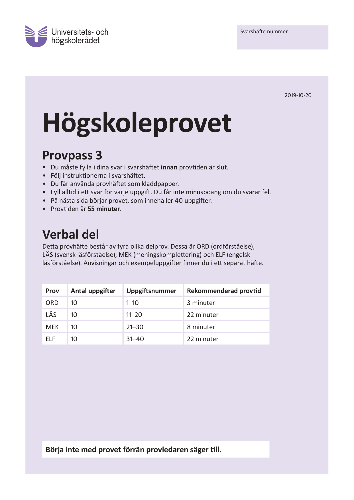 Provpass 3 • Verbal del