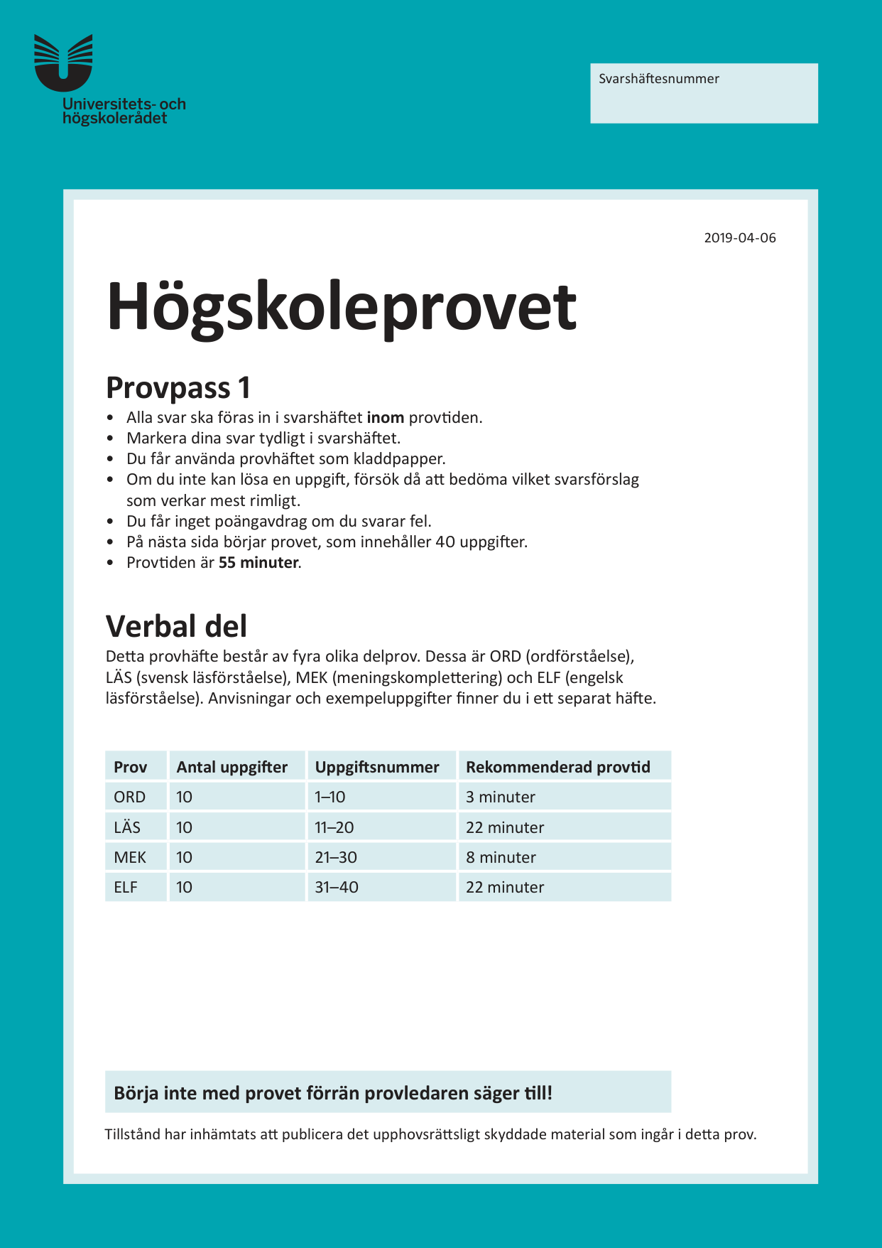 Provpass 1 • Verbal del