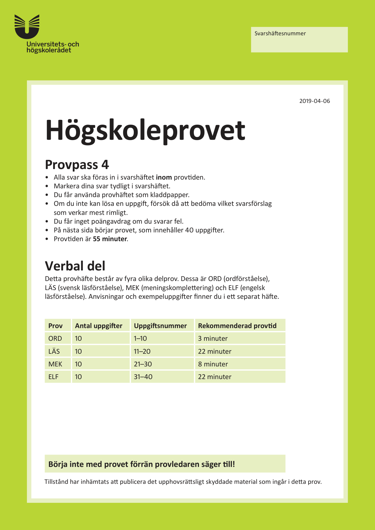 Provpass 4 • Verbal del