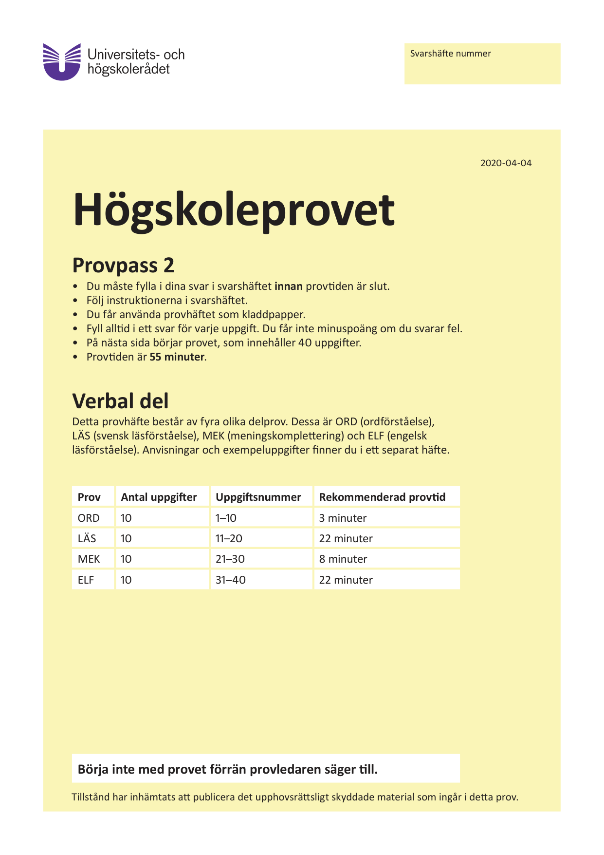 Provpass 2 • Verbal del