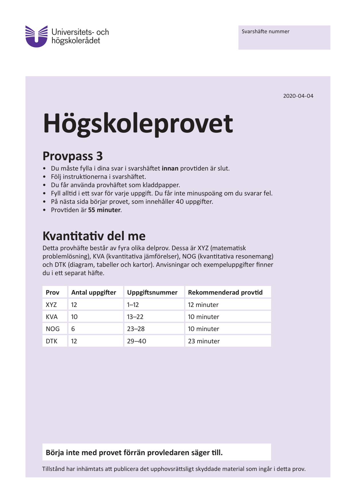 Provpass 3 • Kvantitativ del