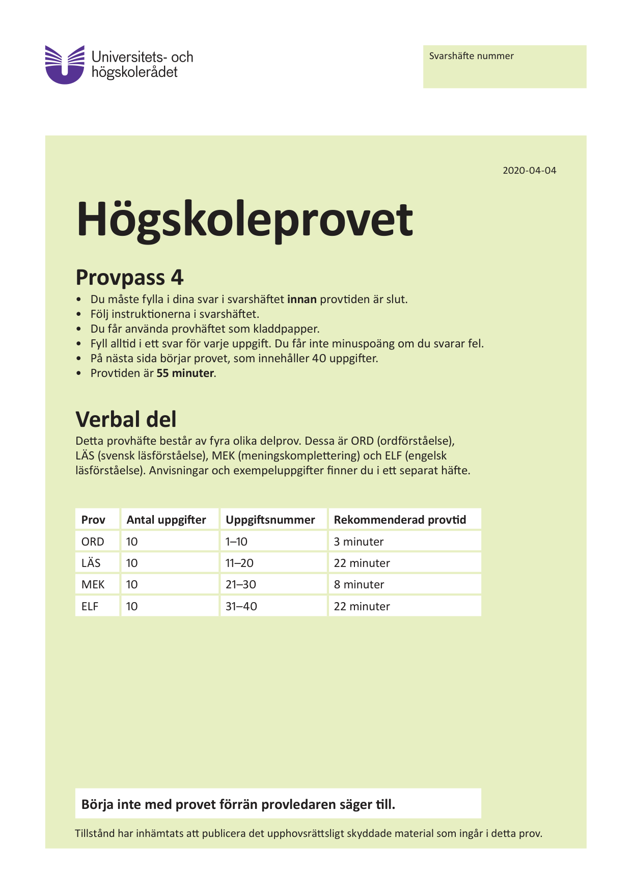 Provpass 4 • Verbal del