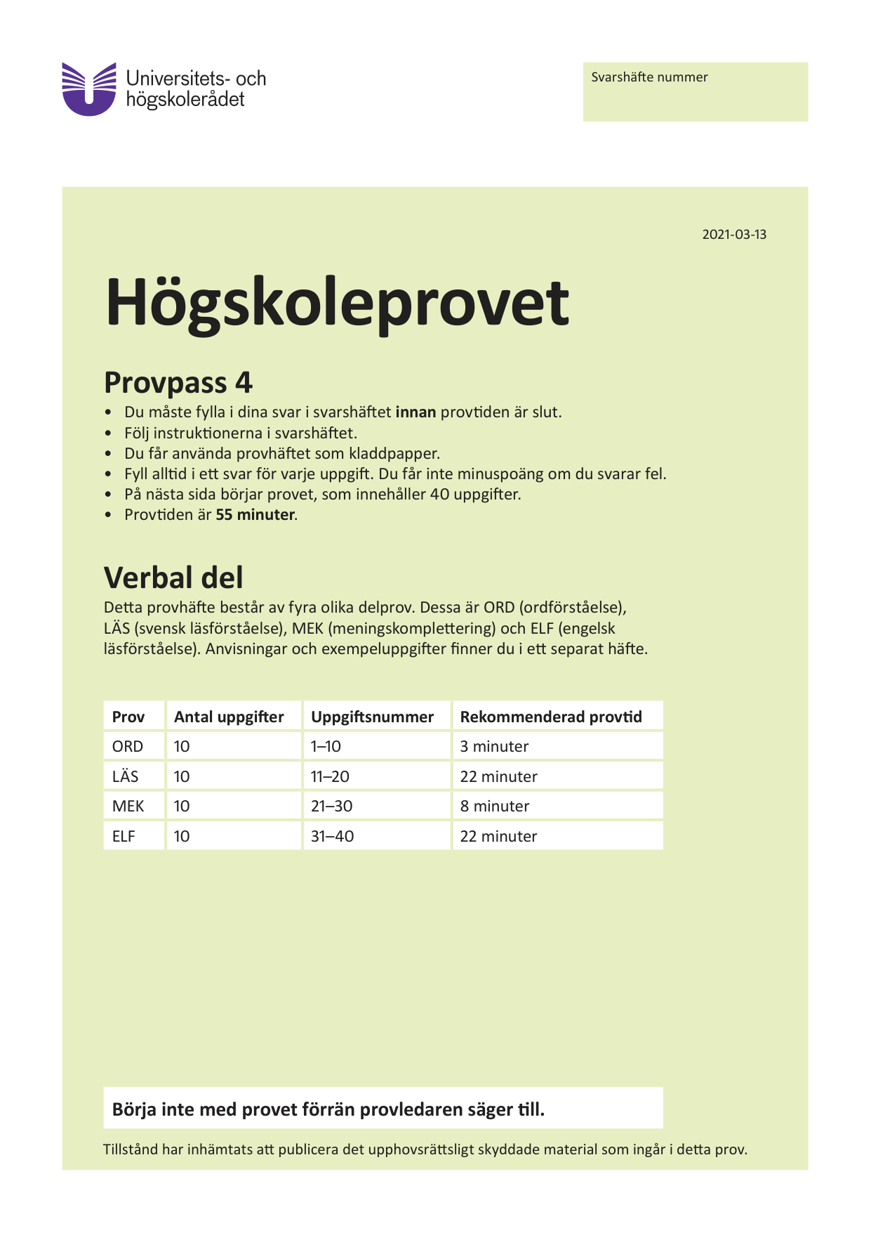Provpass 4 • Verbal del