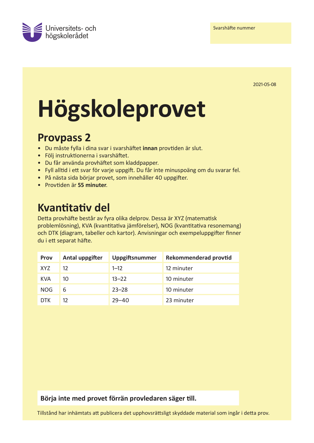 Provpass 2 • Kvantitativ del