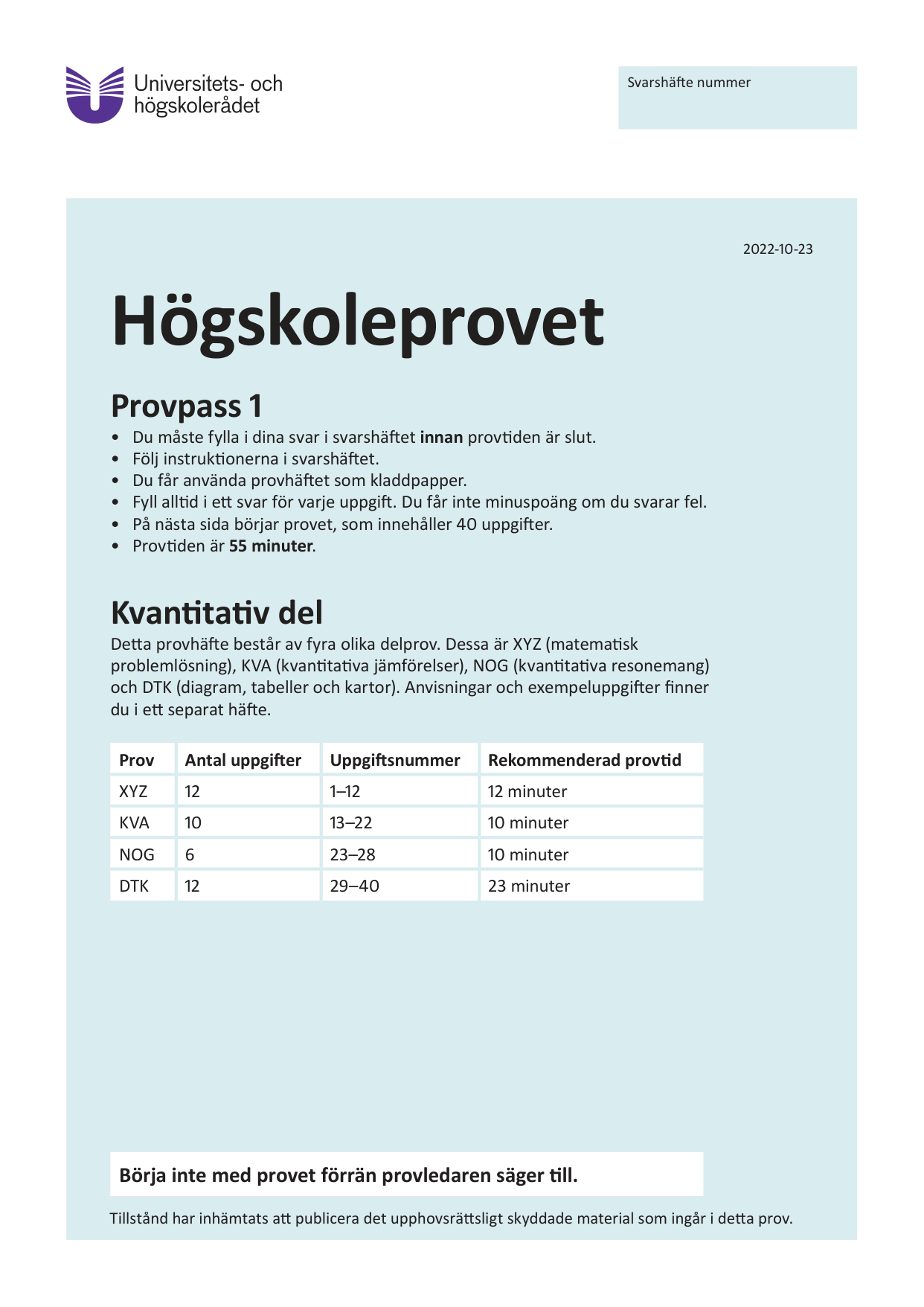 Provpass 1 • Kvantitativ del