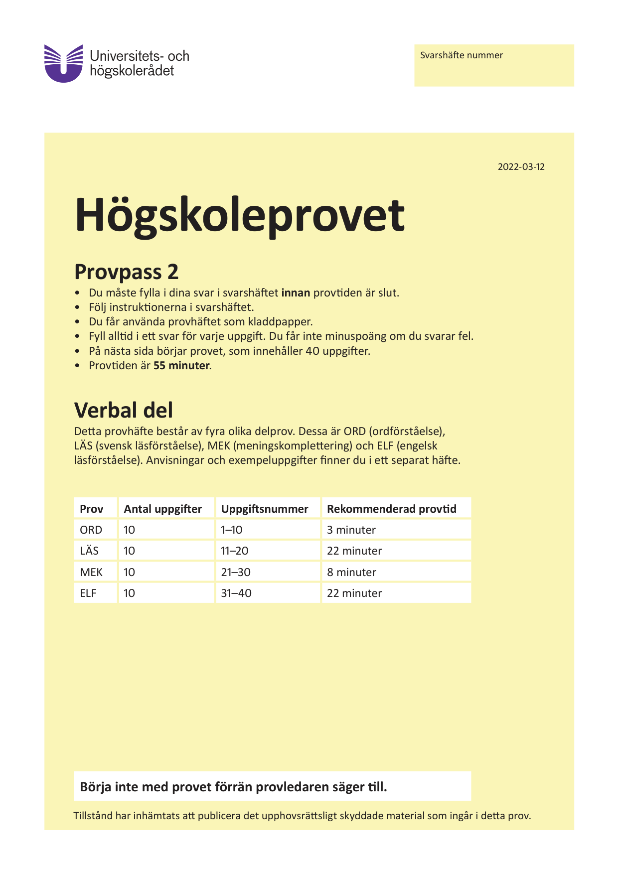 Provpass 2 • Verbal del