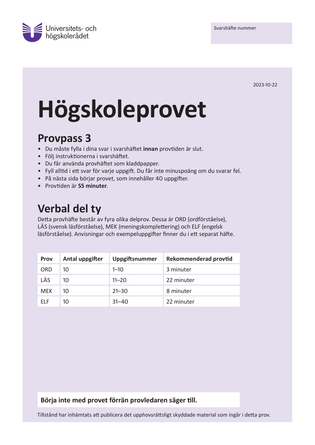 Provpass 3 • Verbal del