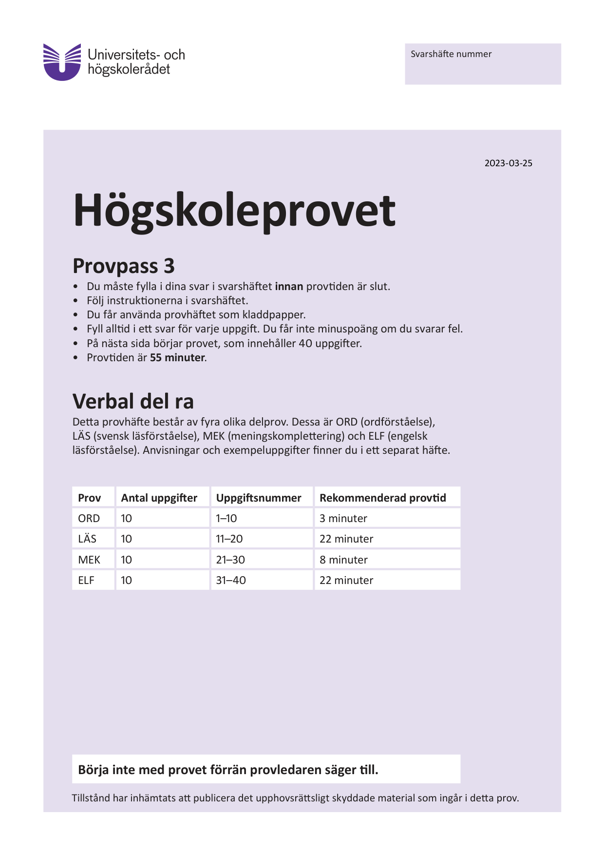 Provpass 3 • Verbal del