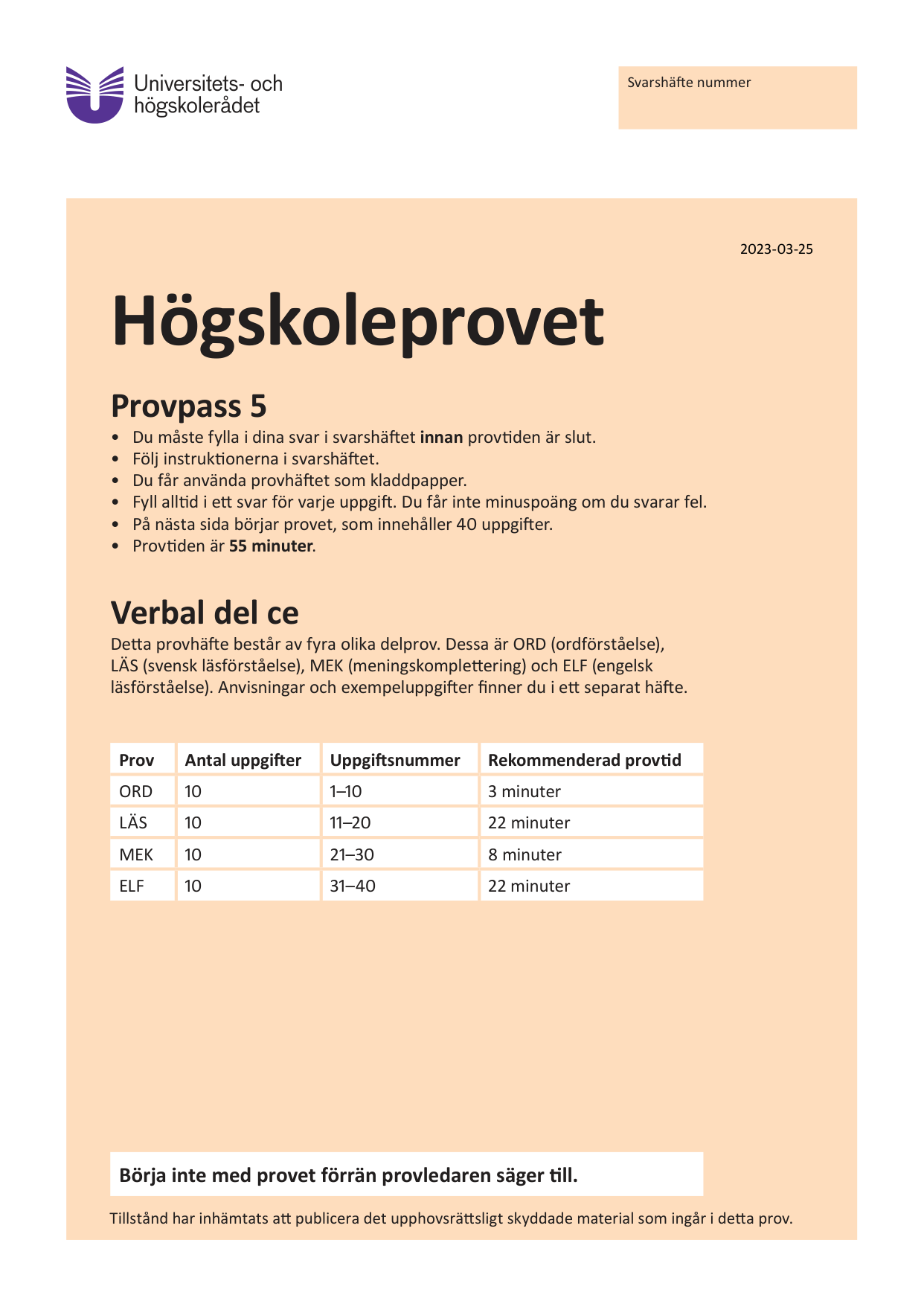 Provpass 5 • Verbal del