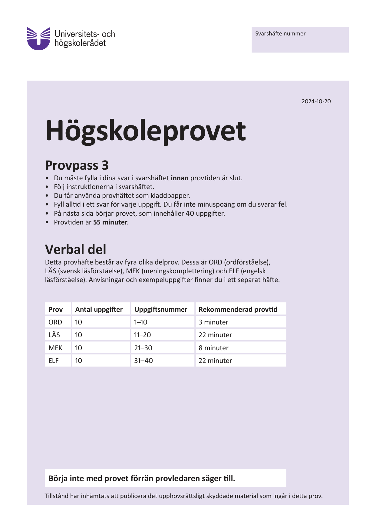 Provpass 3 • Verbal del