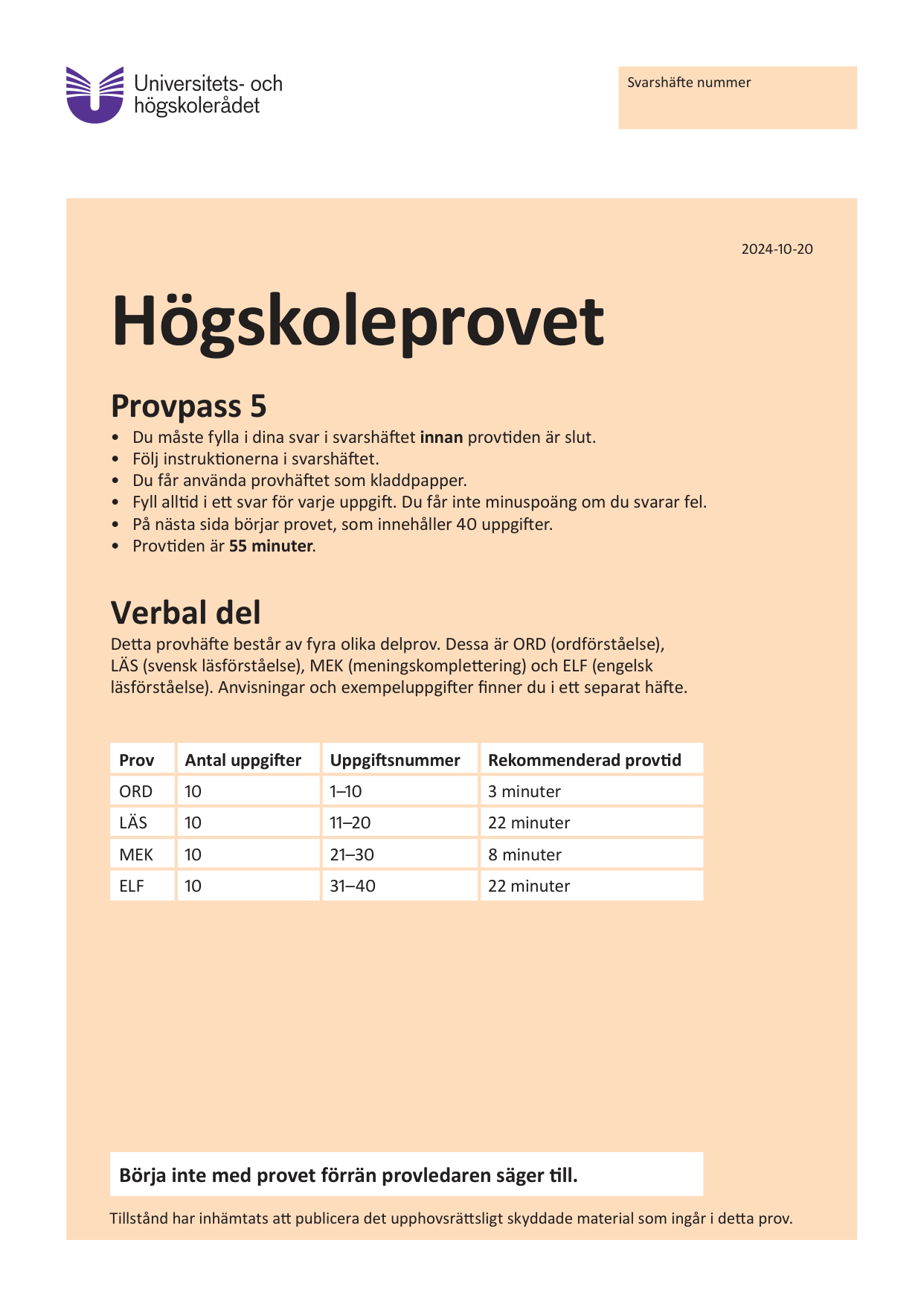 Provpass 5 • Verbal del