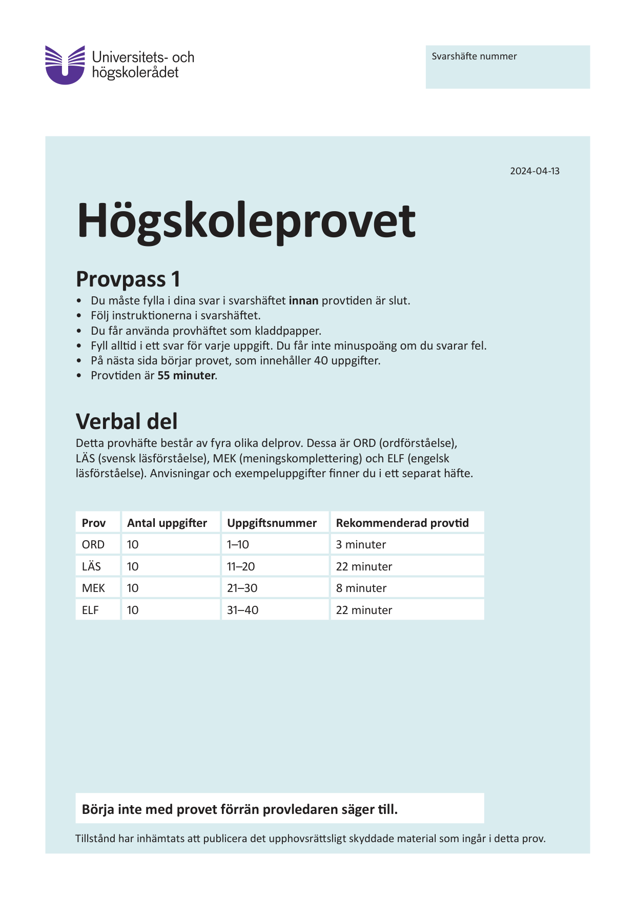 Provpass 1 • Verbal del