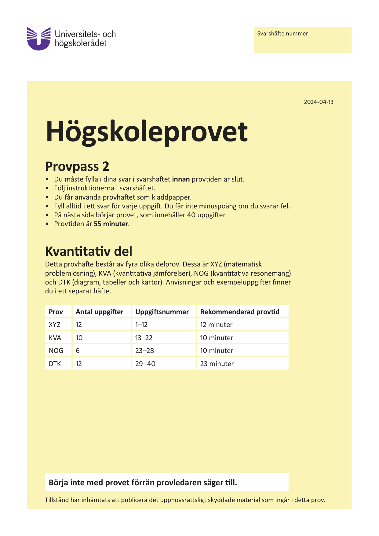 Provpass 2 • Kvantitativ del