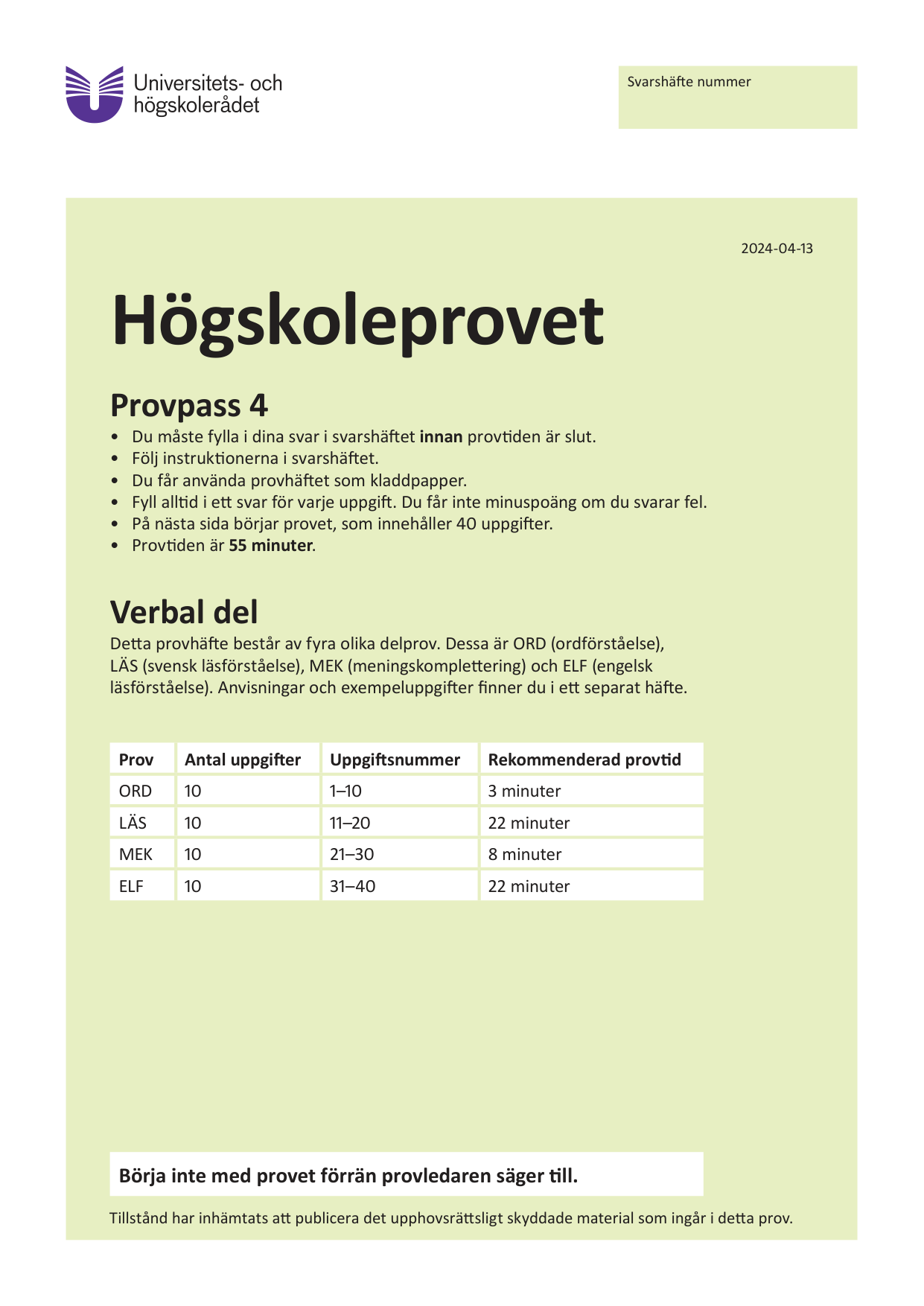 Provpass 4 • Verbal del
